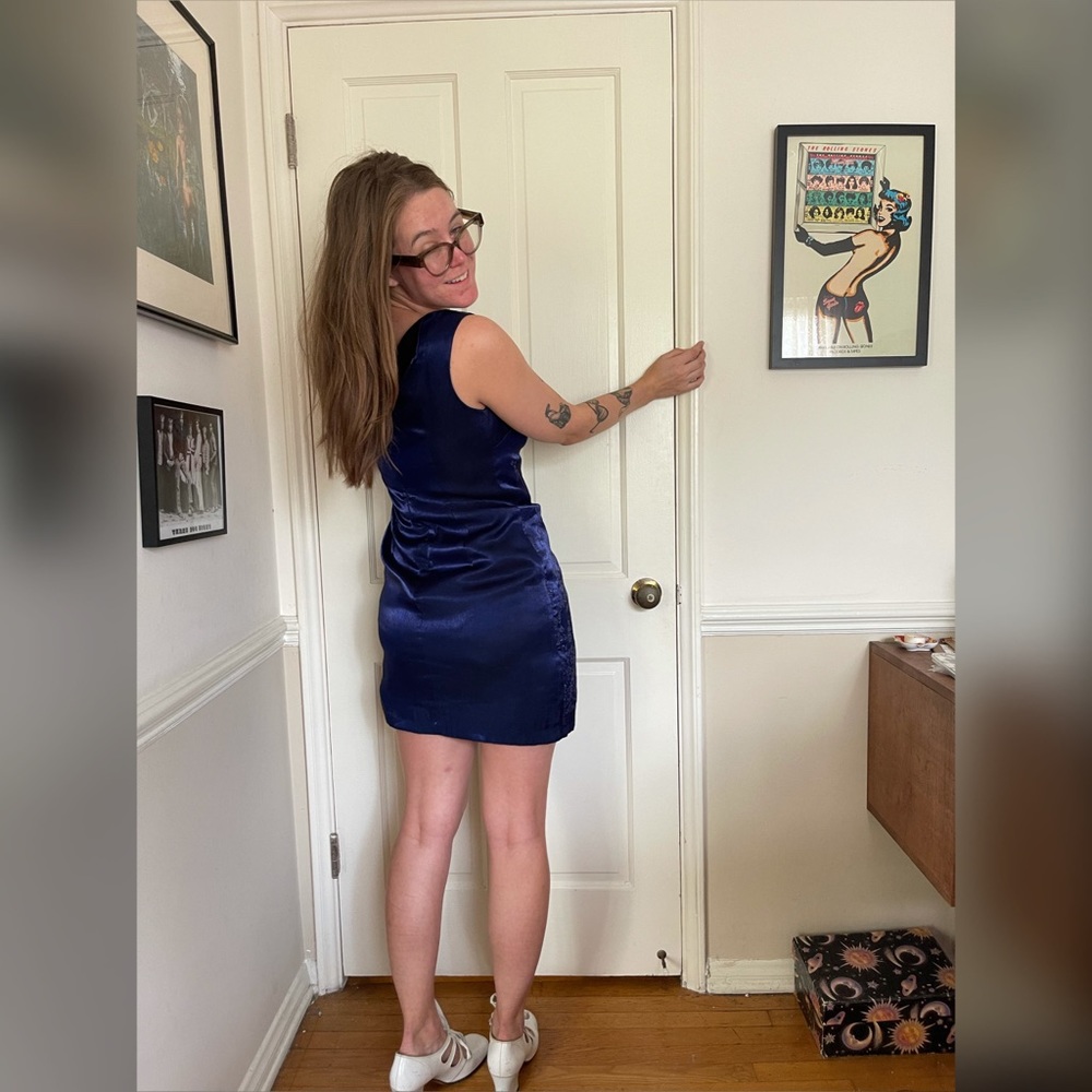 90s Y2K Blue Glitter Iridescent Mini Dress - Picture 3 of 10
